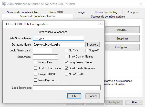 DSN for ODBC SQLite